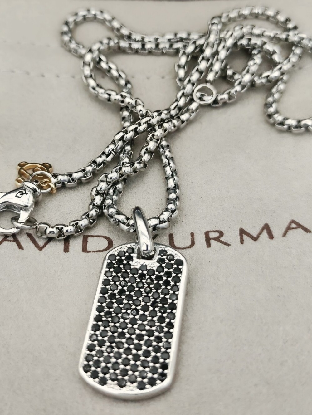 David Yurman Black Diamond Pave Dog Tag Necklace